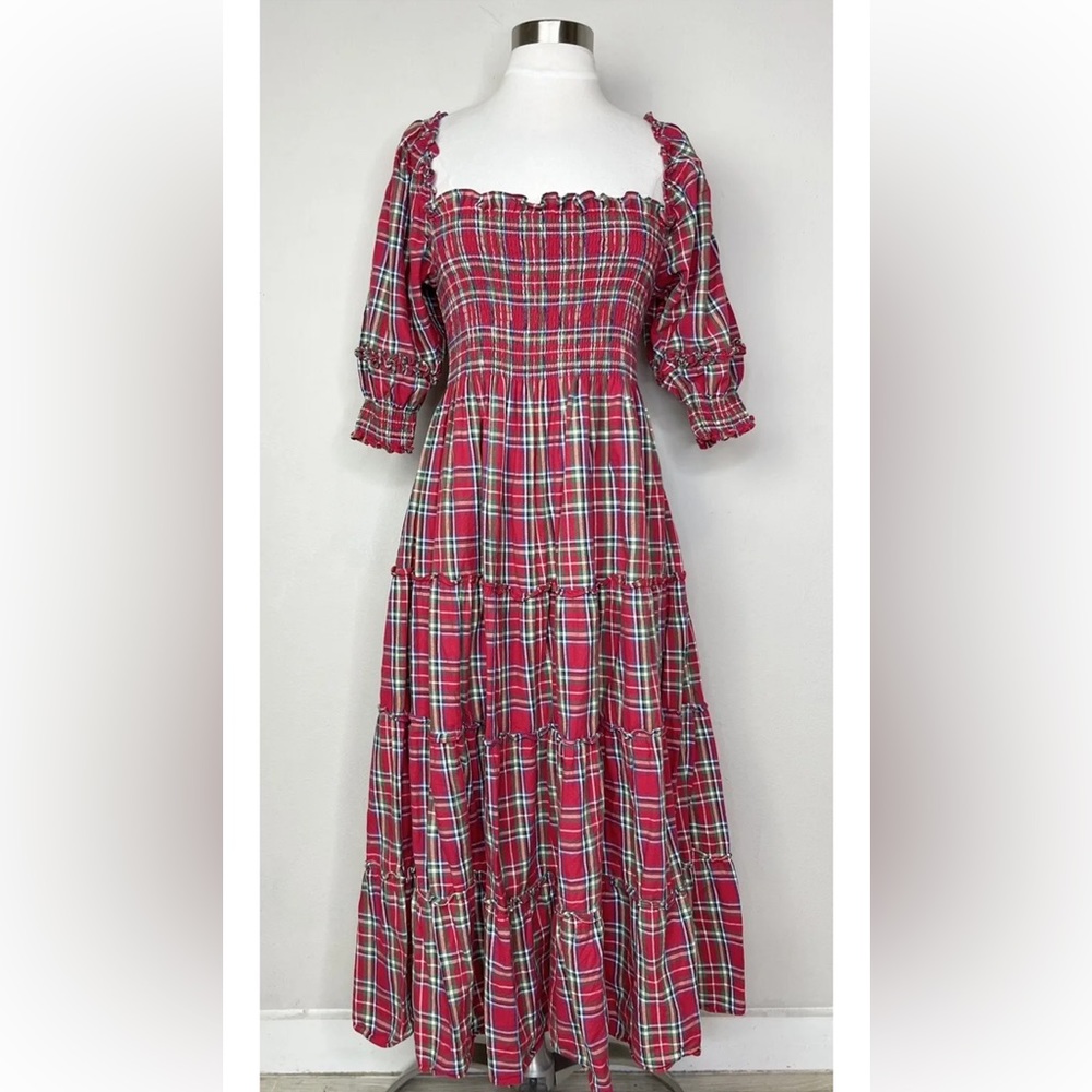 Hill House Red Plaid Tiered Midi Dress - Picture 7 of 13